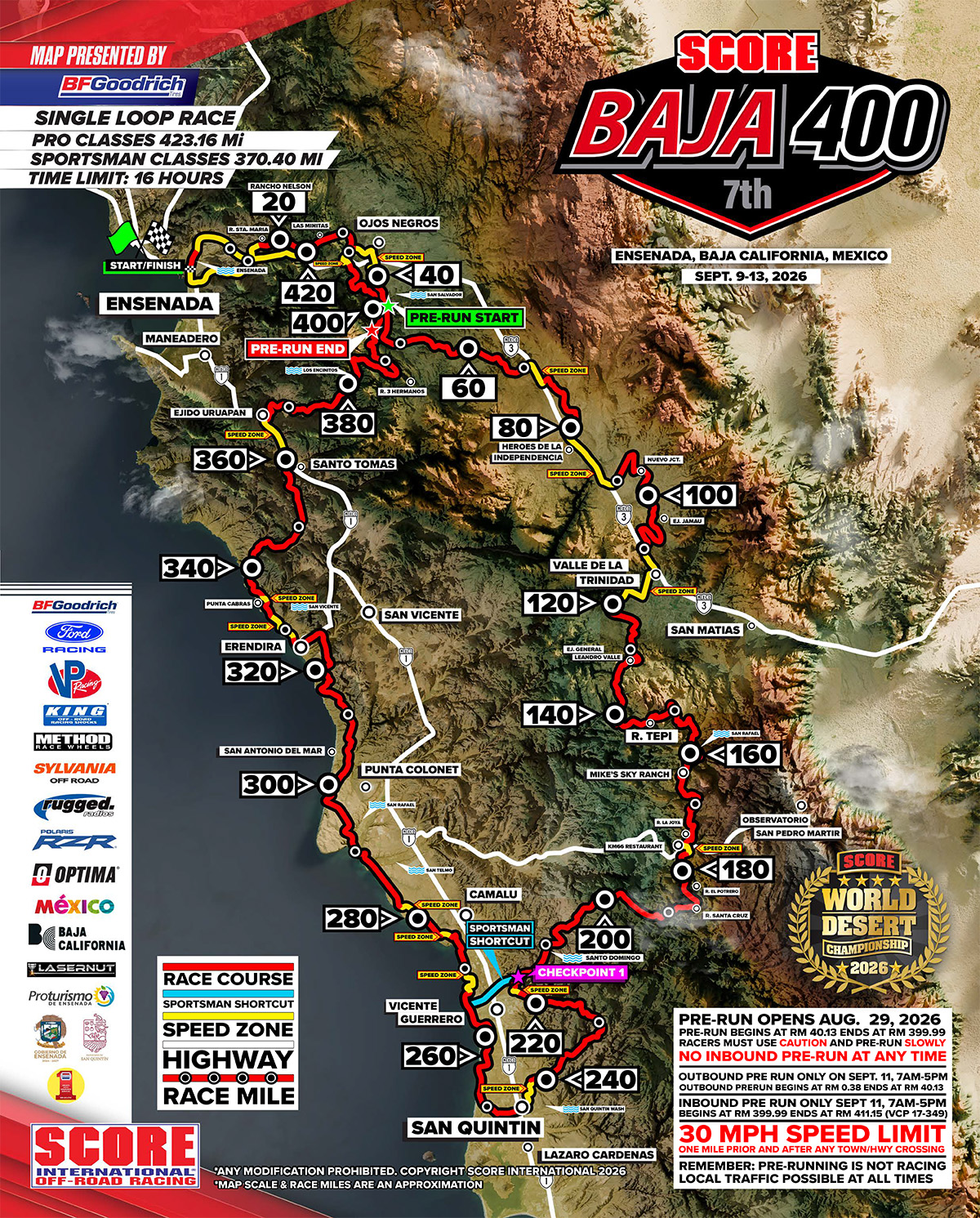 SCORE 2026 Baja 400 Map