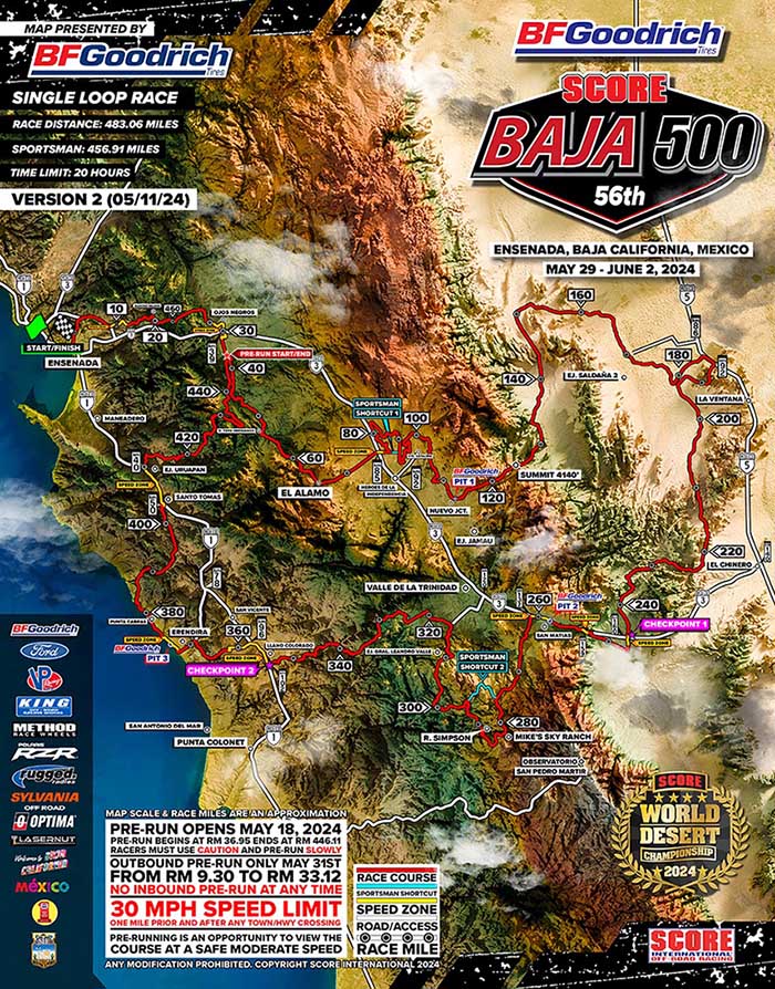 BFGoodrich 2024 SCORE Baja 500 Race Map v2
